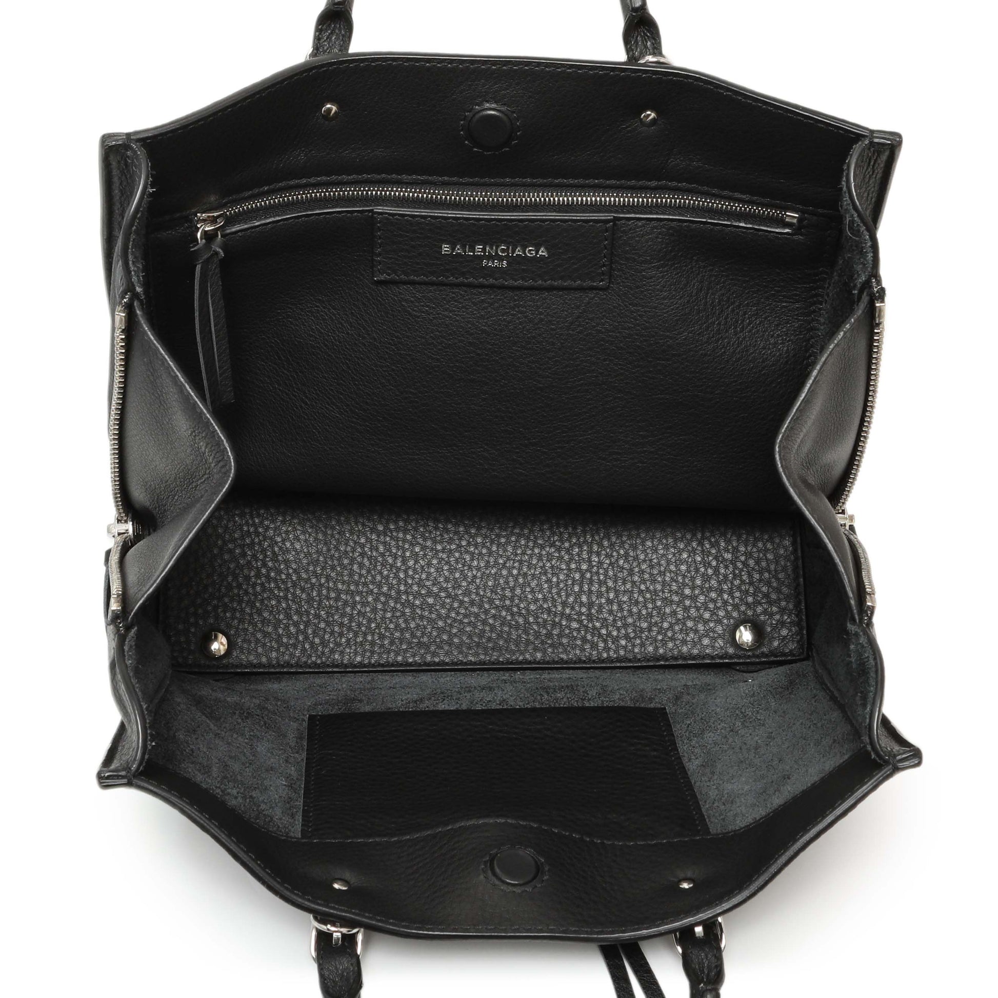 Exclusive Balenciaga Black Veau Papier A6 Zip Around Black Tote — Top View