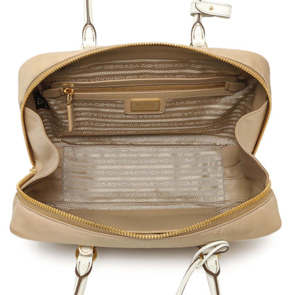 Exclusive Prada Camel White Re-Nylon Saffiano Medium Re-Edition 1978 Two Handle Bag — Top View
