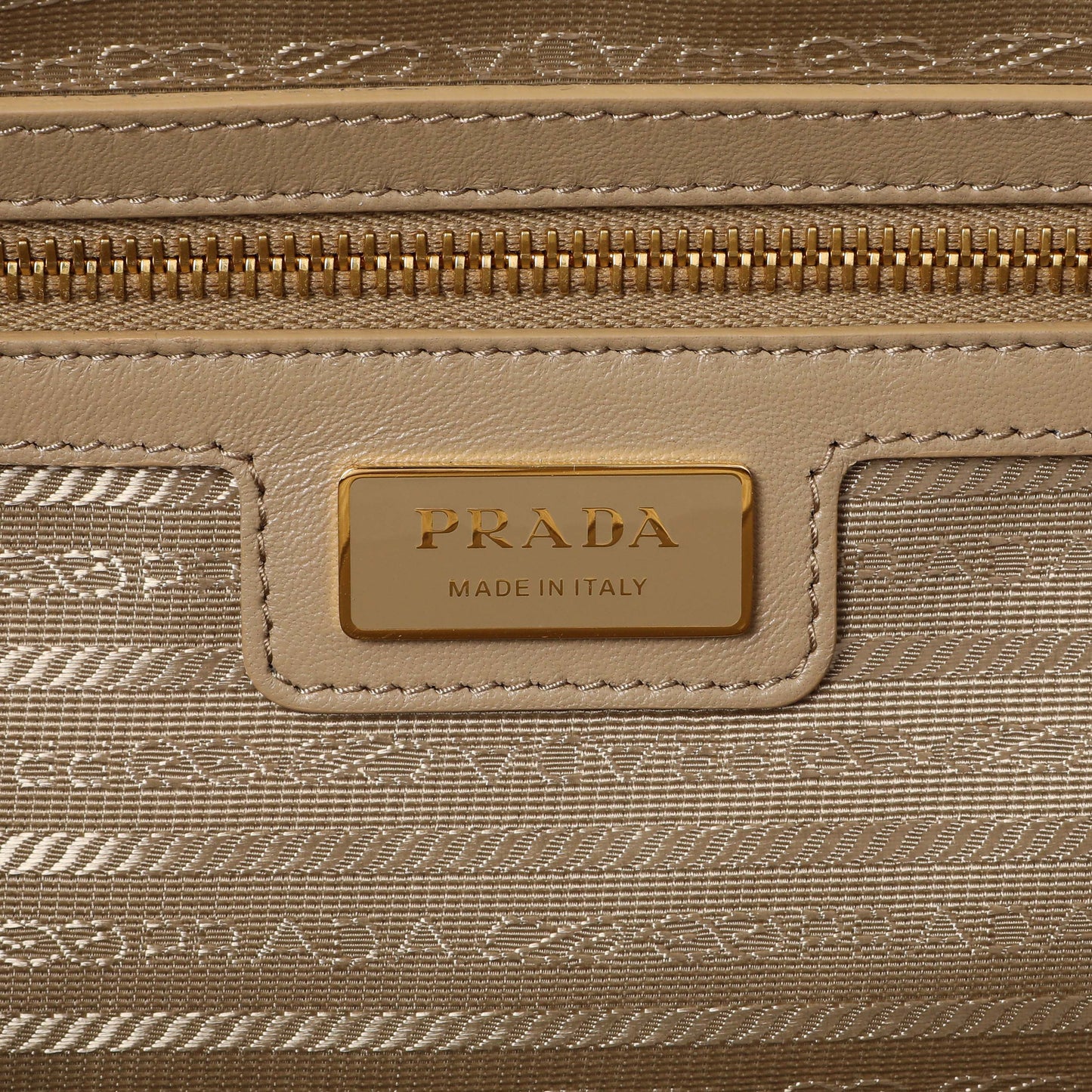Exclusive Prada Camel White Re-Nylon Saffiano Medium Re-Edition 1978 Two Handle Bag — Detail View