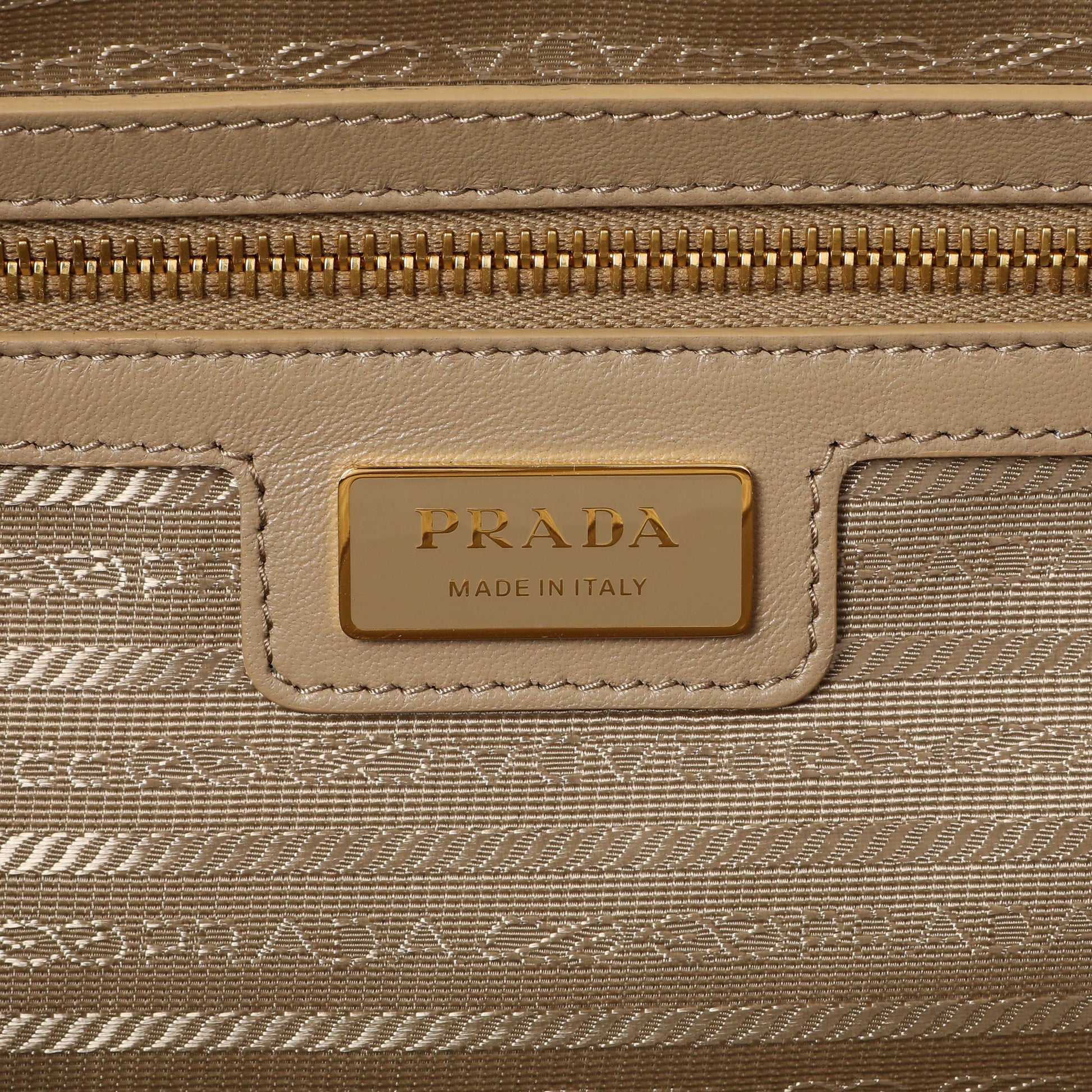 Exclusive Prada Camel White Re-Nylon Saffiano Medium Re-Edition 1978 Two Handle Bag — Detail View