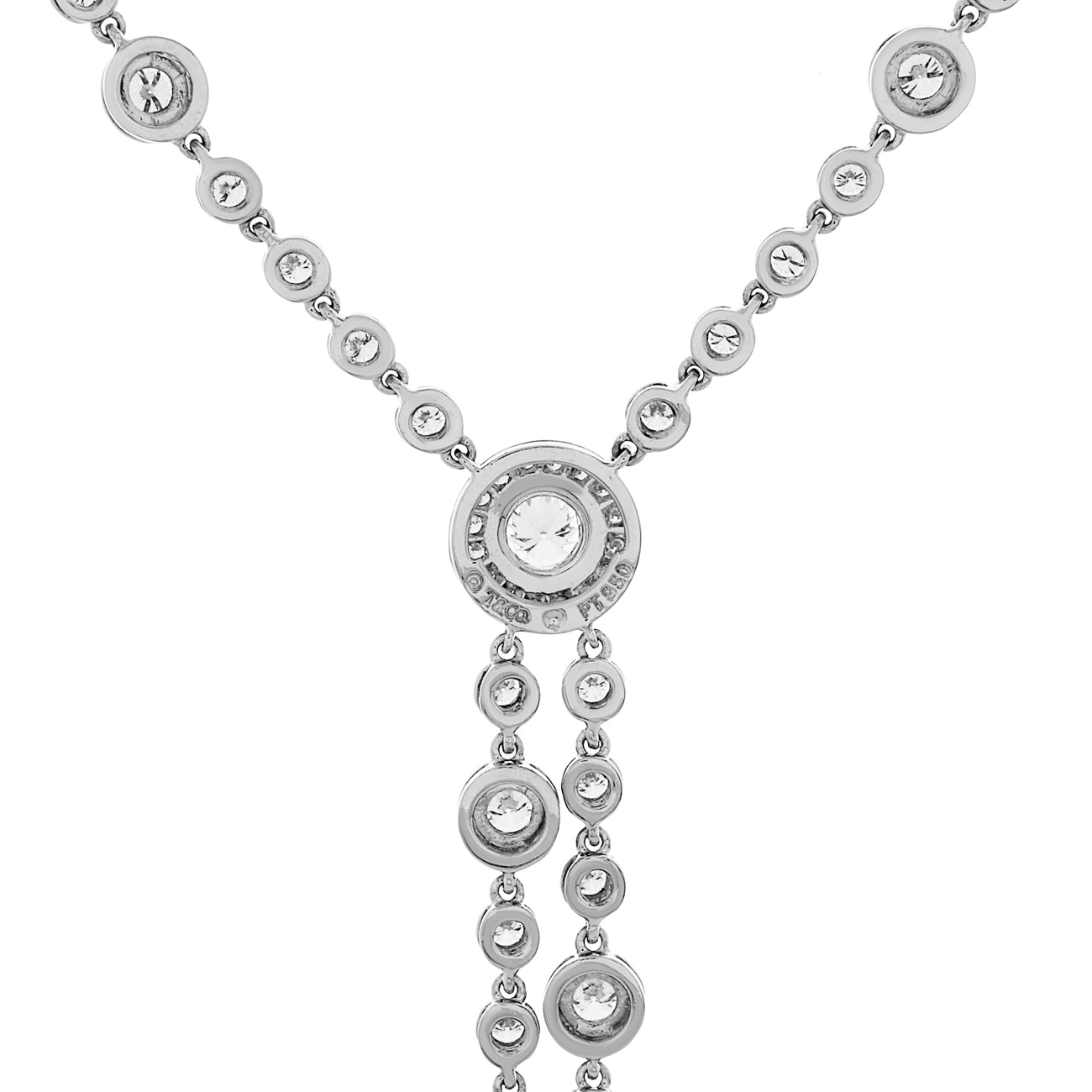 Exclusive Tiffany & Co. Platinum Diamond Circlet Double Drop Necklace — Back View
