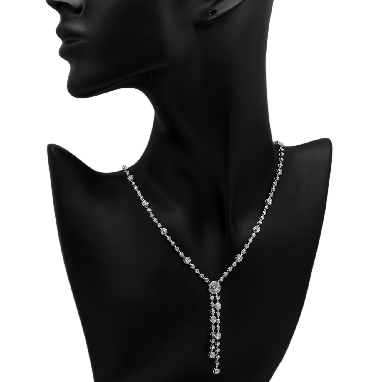 Exclusive Tiffany & Co. Platinum Diamond Circlet Double Drop Necklace — Detail View