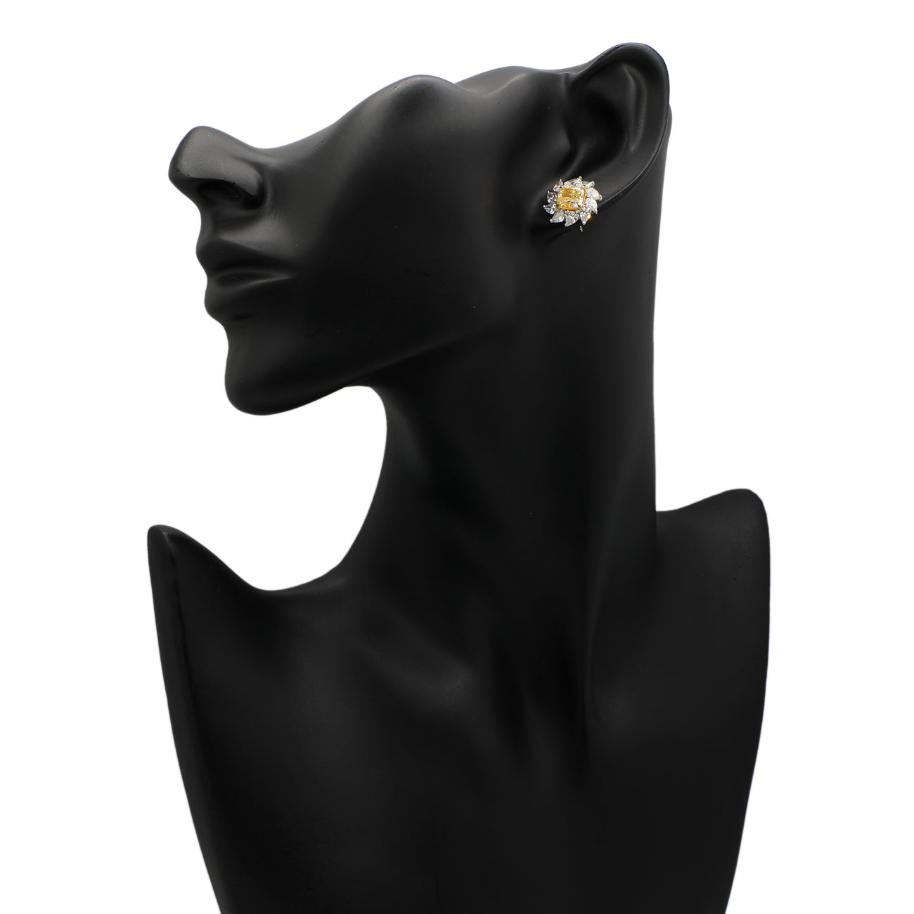 Exclusive 18k White Gold 3.70 Carat Fancy Yellow Diamond Earrings — Back View