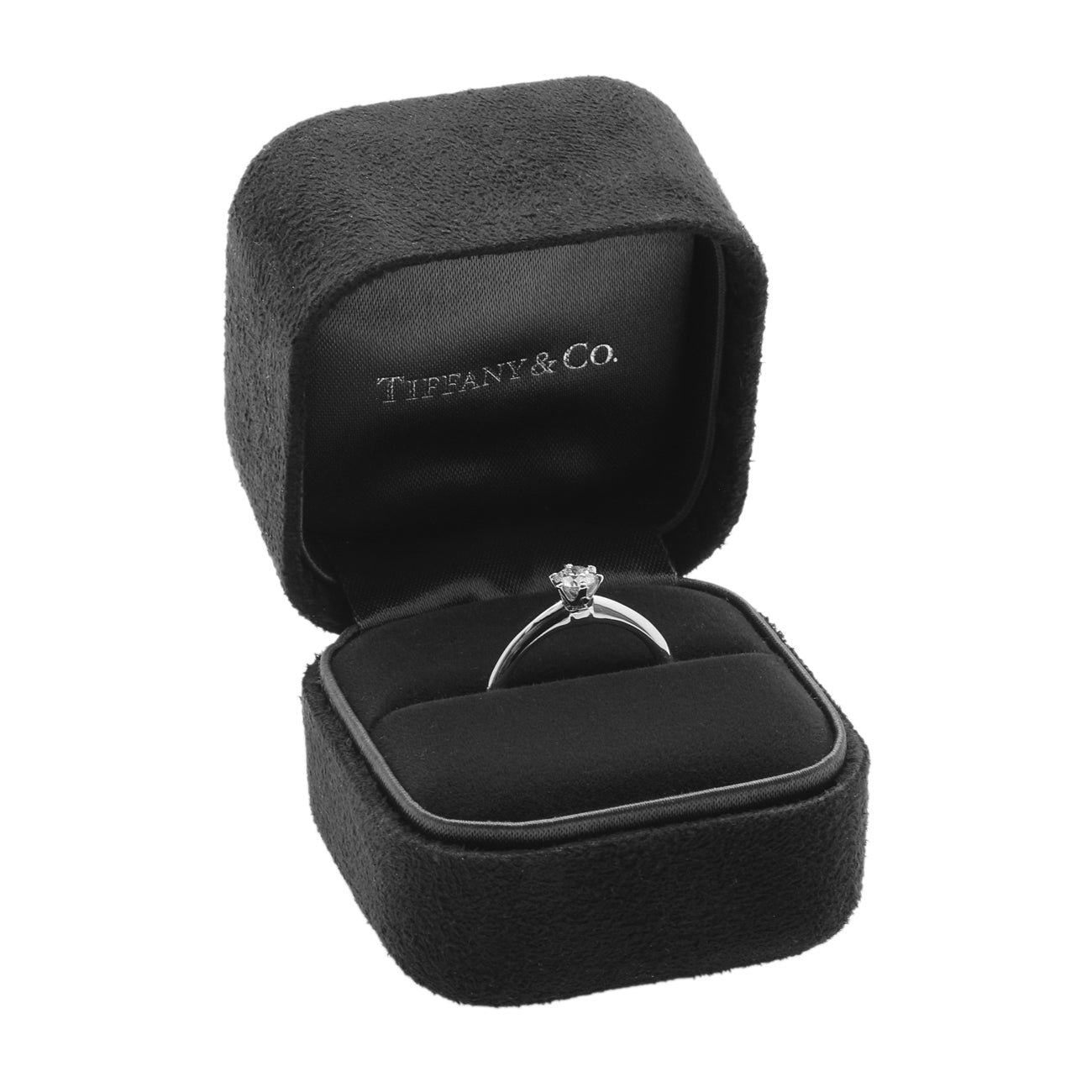 Exclusive Tiffany & Co. Platinum 0.28 Carat Diamond Solitaire Engagement Ring — Detail View