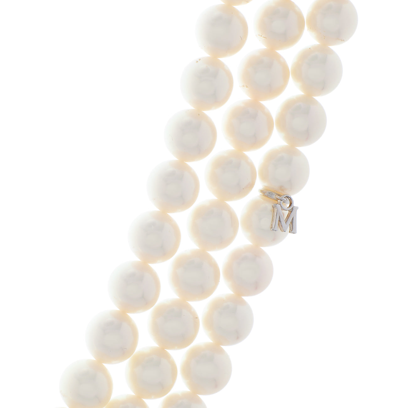 Exclusive Mikimoto 18K White Gold Diamond Pearl Triple Strand Necklace — Side View