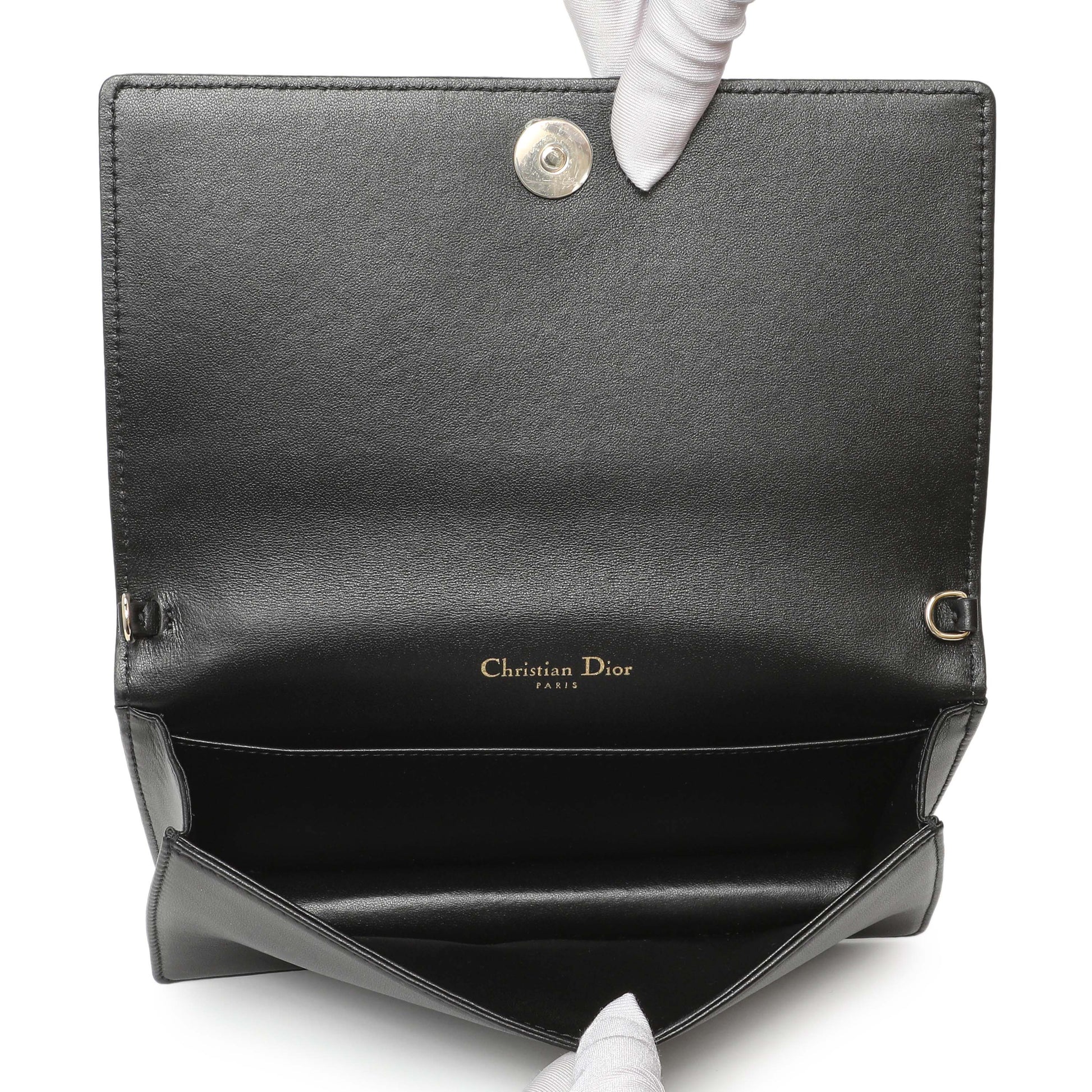 Exclusive Christian Dior Black Lambskin Cannage Lady Dior Pouch — Detail View