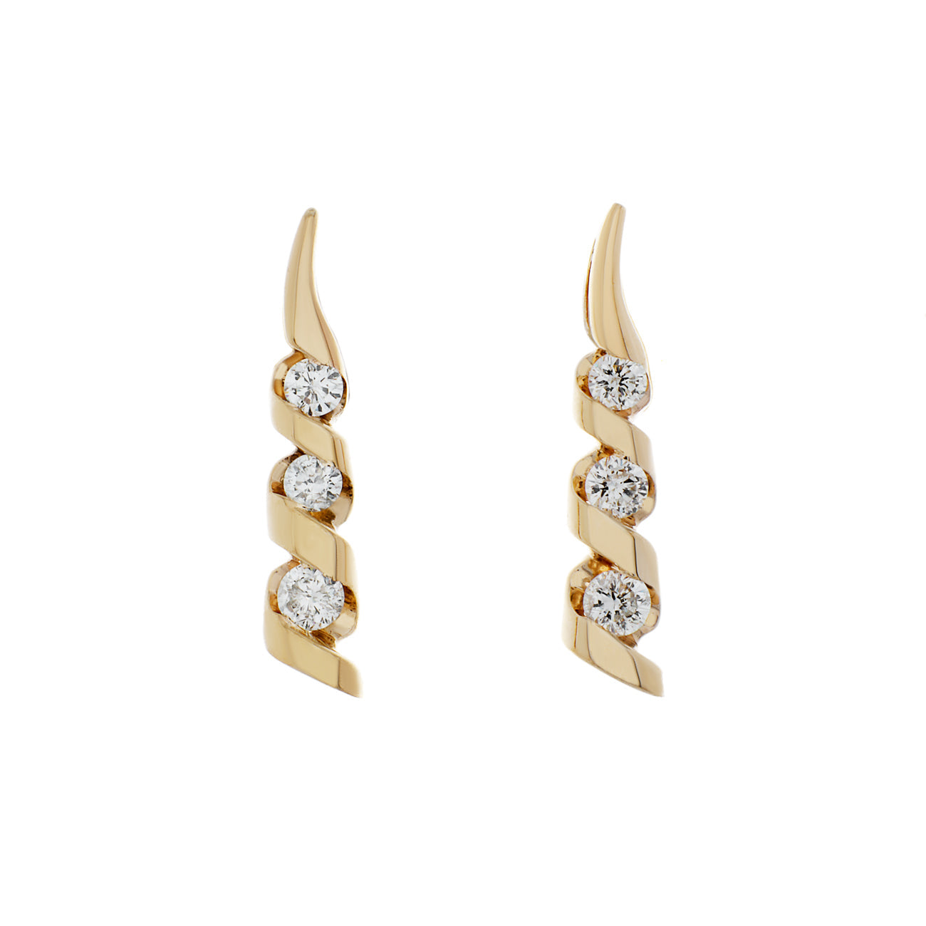 Exclusive 14K Yellow Gold Diamond Earrings — Front View