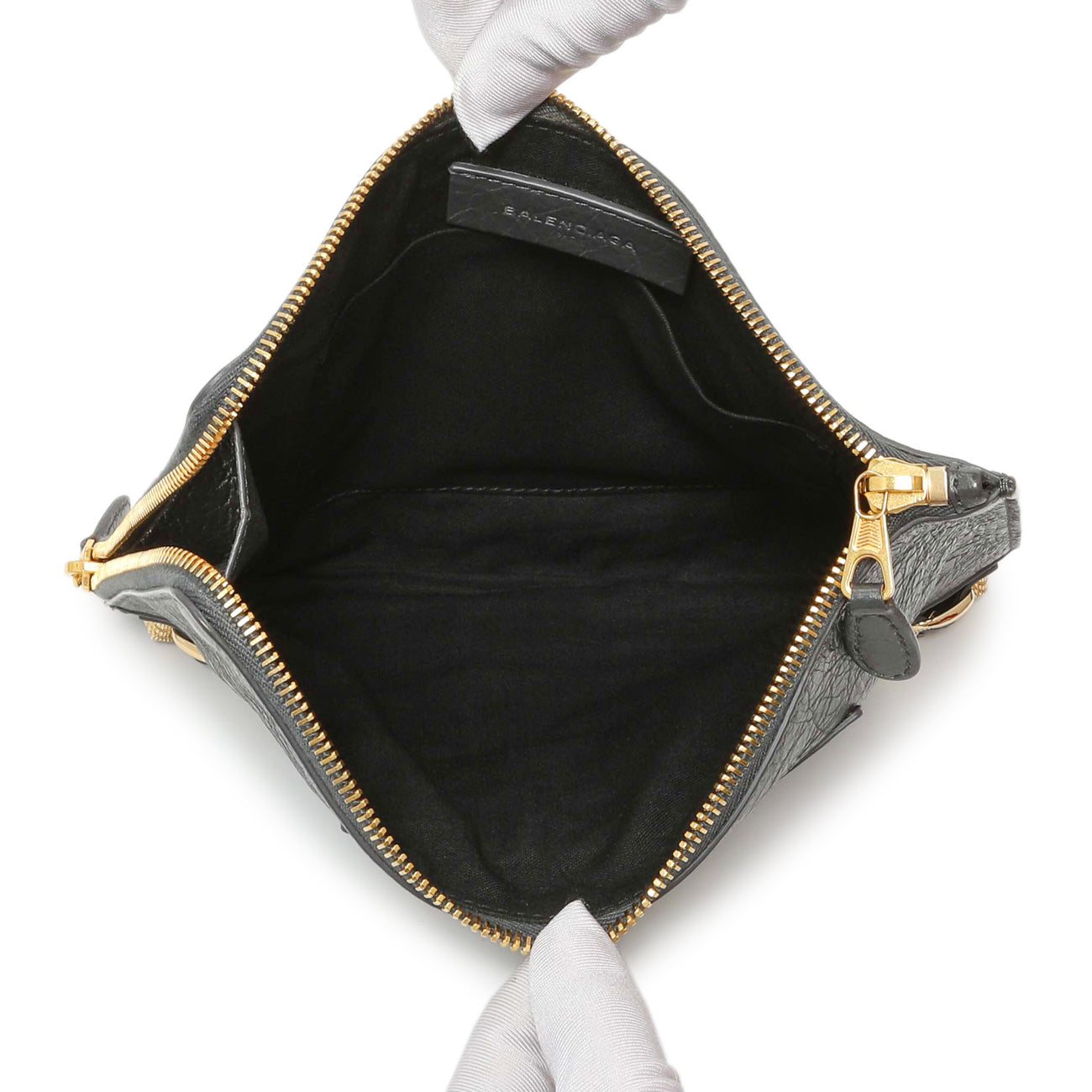 Exclusive Balenciaga Gris Fossile Lambskin Giant 12 Zip Pouch — Top View
