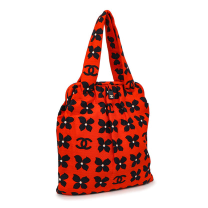 Exclusive Chanel Red Floral Canvas Frame Tote — Side View