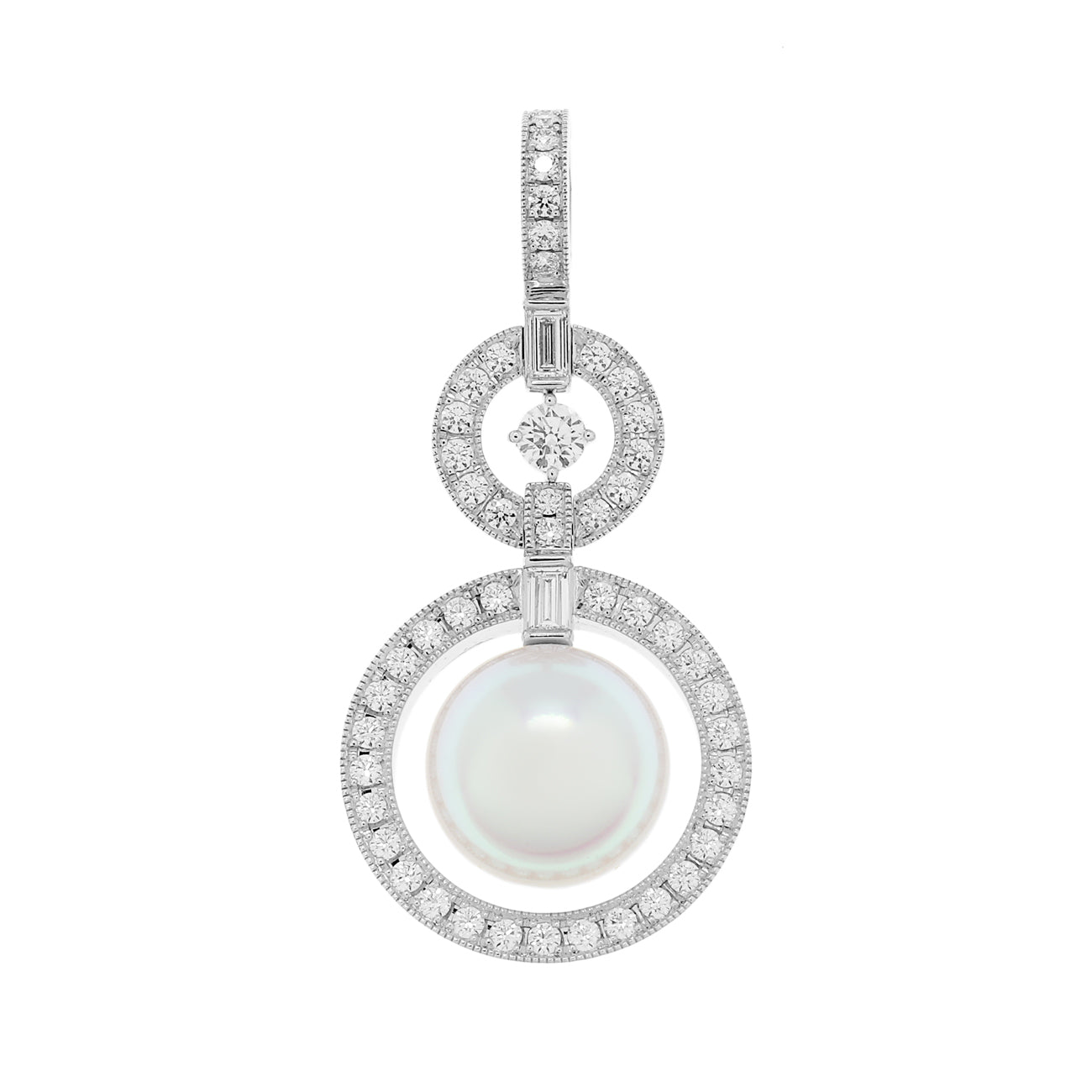 Exclusive Mikimoto 18K White Gold South Sea Pearl Diamond Pendant — Front View