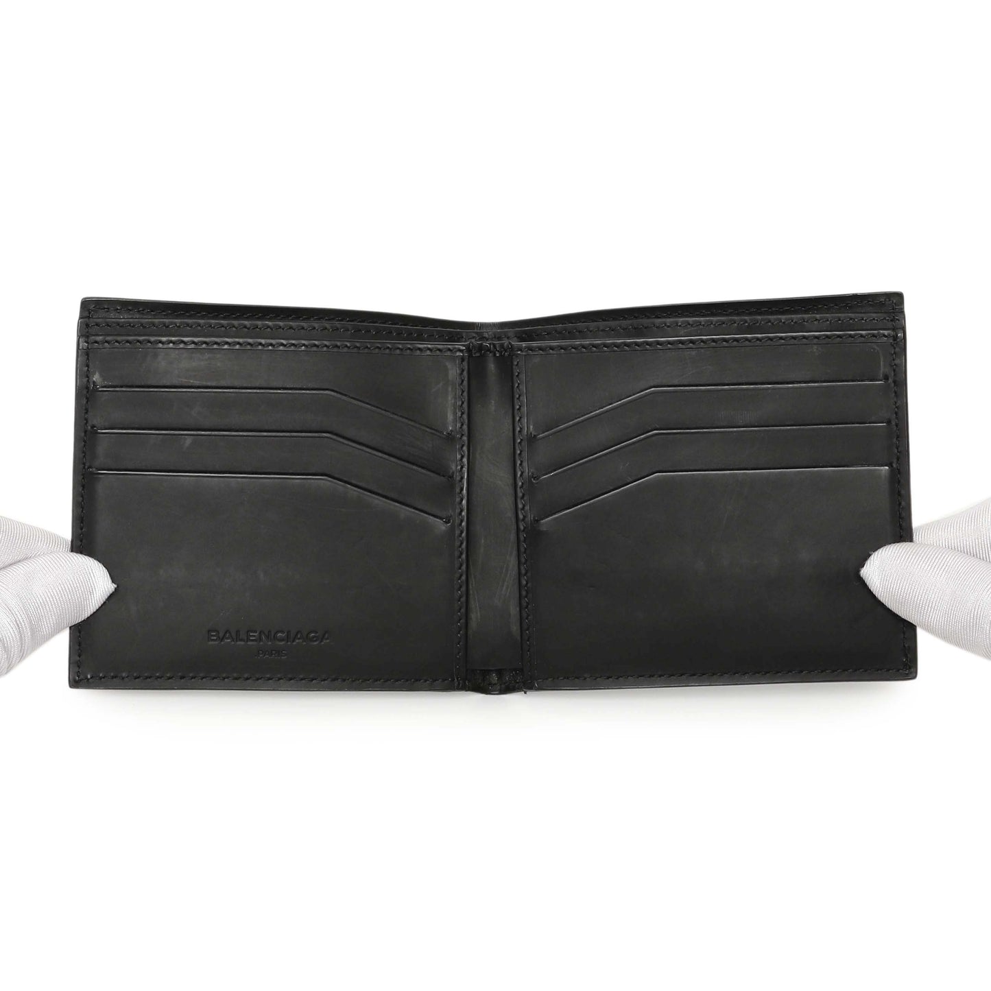 Exclusive Balenciaga Black Grid Embossed Calfskin Bifold Wallet — Top View