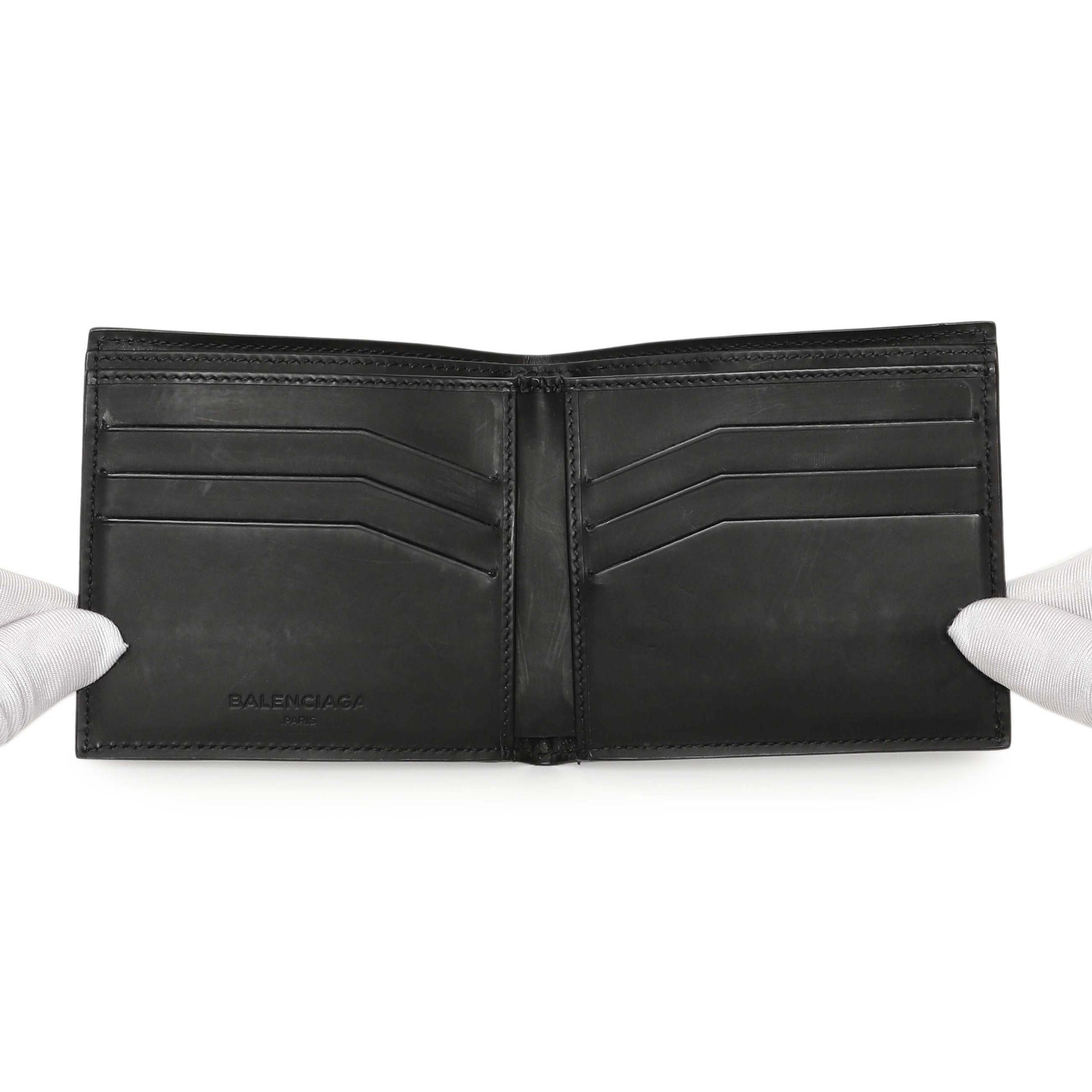 Exclusive Balenciaga Black Grid Embossed Calfskin Bifold Wallet — Top View