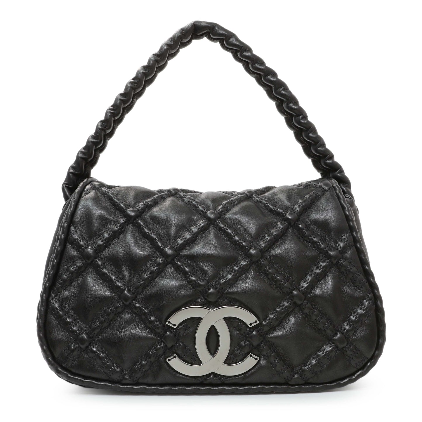 Exclusive Chanel Black Quilted Lambskin Hidden Chain Flap Bag — Front View
