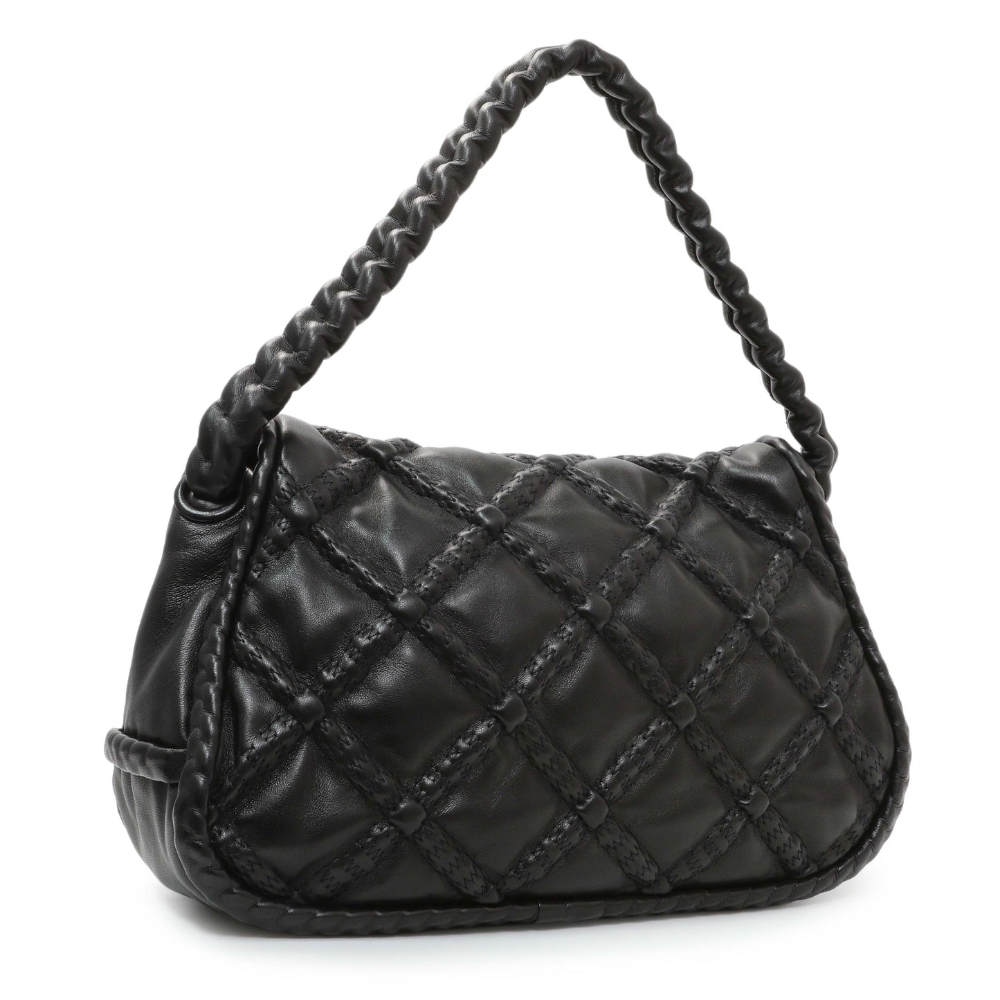 Exclusive Chanel Black Quilted Lambskin Hidden Chain Flap Bag — Side View