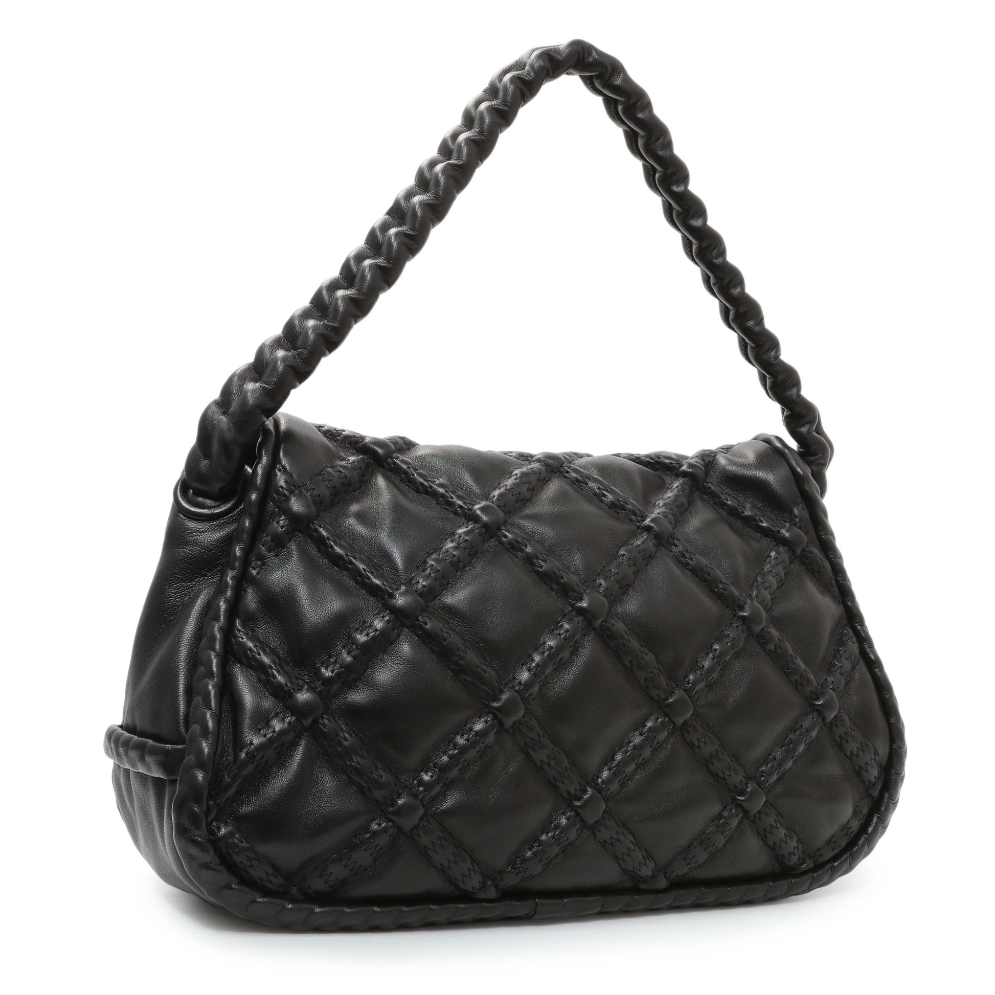 Exclusive Chanel Black Quilted Lambskin Hidden Chain Flap Bag — Side View