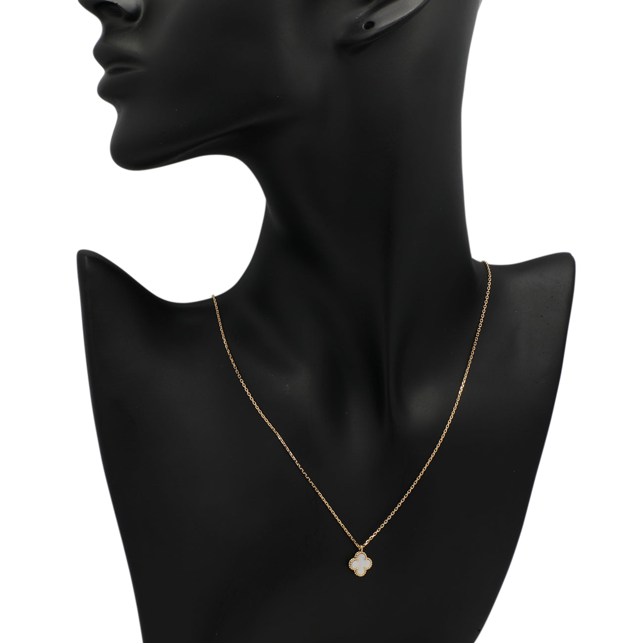 Exclusive Van Cleef & Arpels 18K Yellow Gold Mother of Pearl Sweet Alhambra Pendant Necklace — Top View