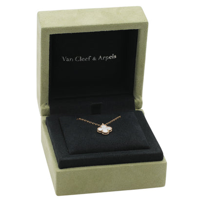 Exclusive Van Cleef & Arpels 18K Yellow Gold Mother of Pearl Sweet Alhambra Pendant Necklace — Detail View