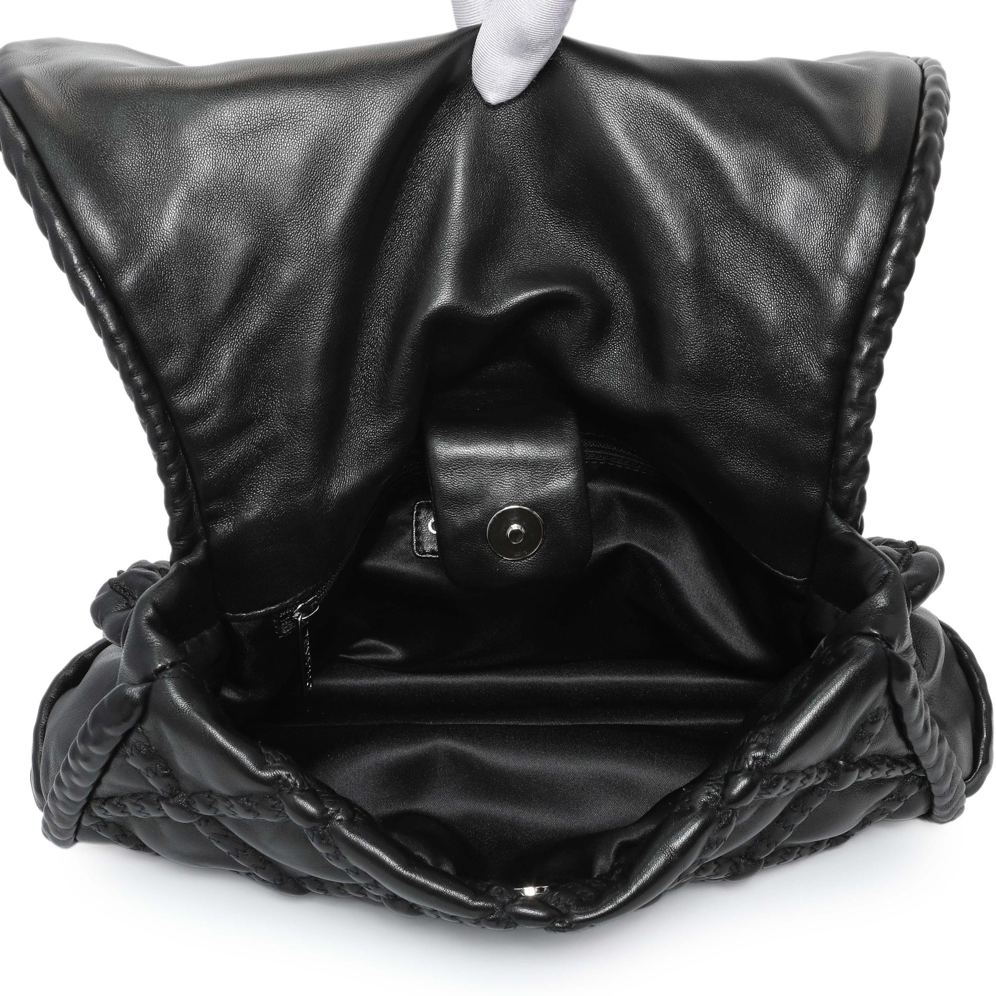 Exclusive Chanel Black Quilted Lambskin Hidden Chain Flap Bag — Top View