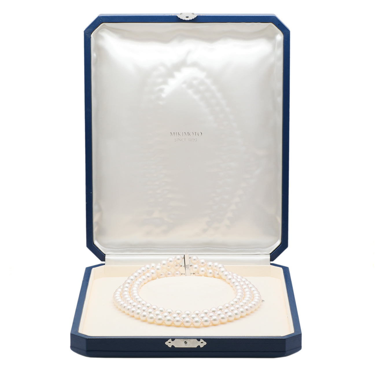 Exclusive Mikimoto 18K White Gold Diamond Pearl Triple Strand Necklace — Lifestyle View