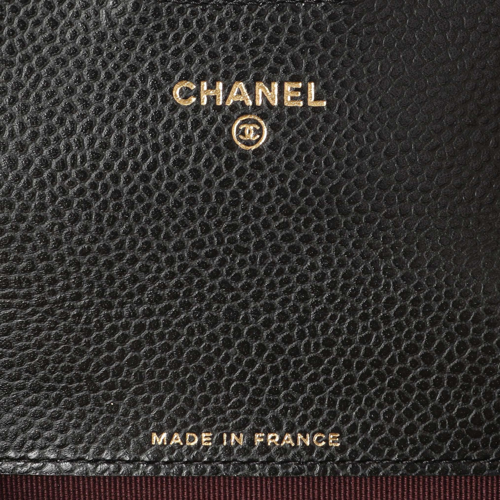 Exclusive Chanel Black Quilted Caviar Flap Card Holder Wallet — Detail View