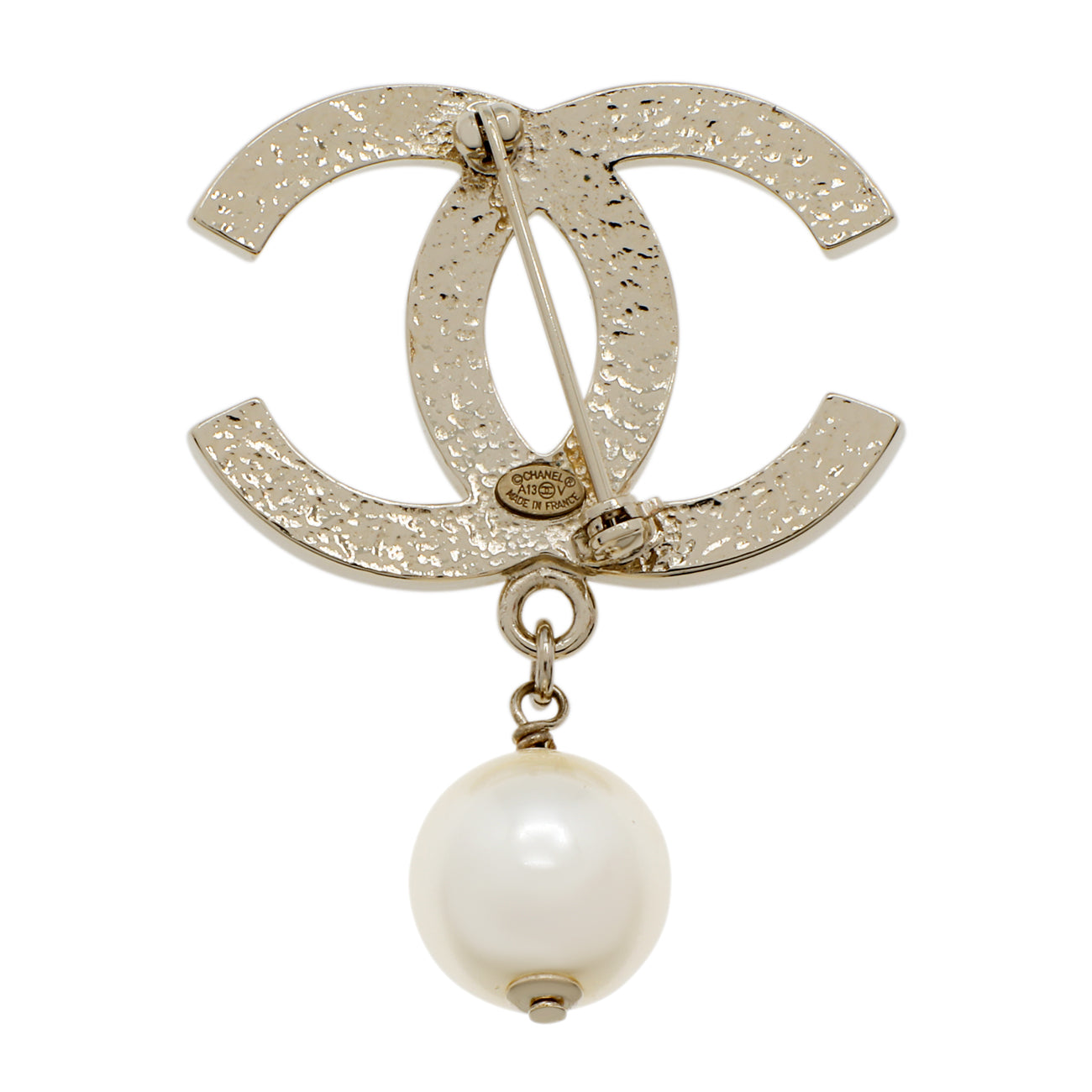 Exclusive Chanel Pearl Drop CC Brooch — Side View