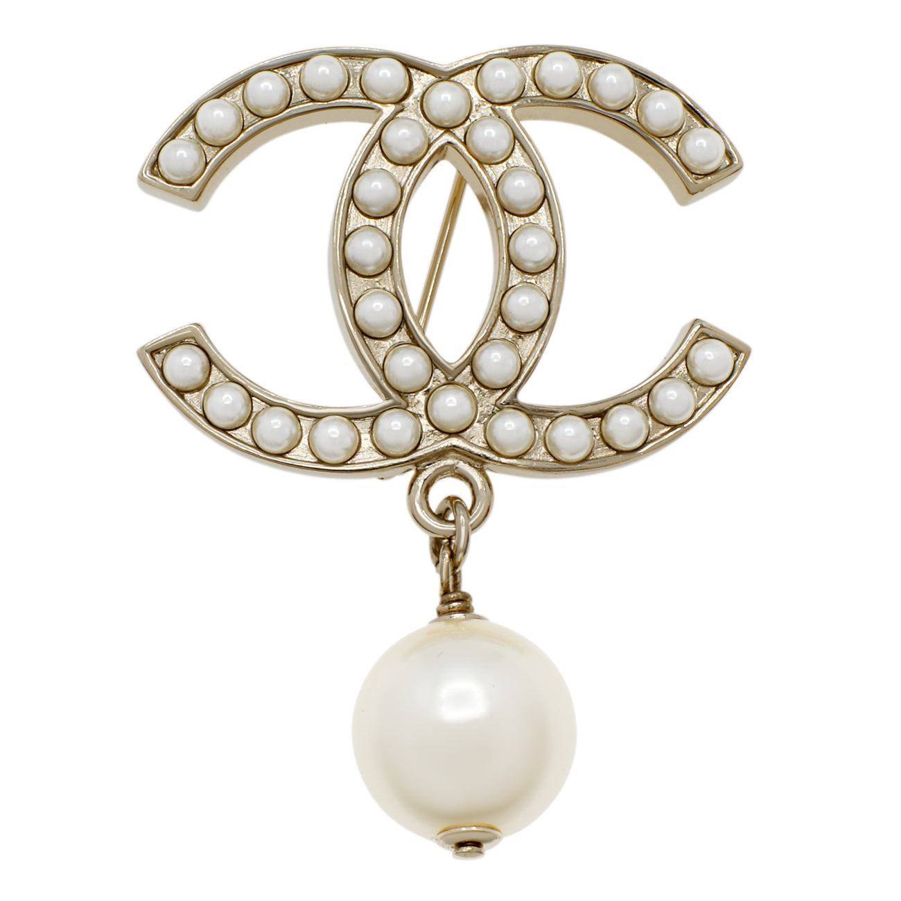 Exclusive Chanel Pearl Drop CC Brooch — Front View
