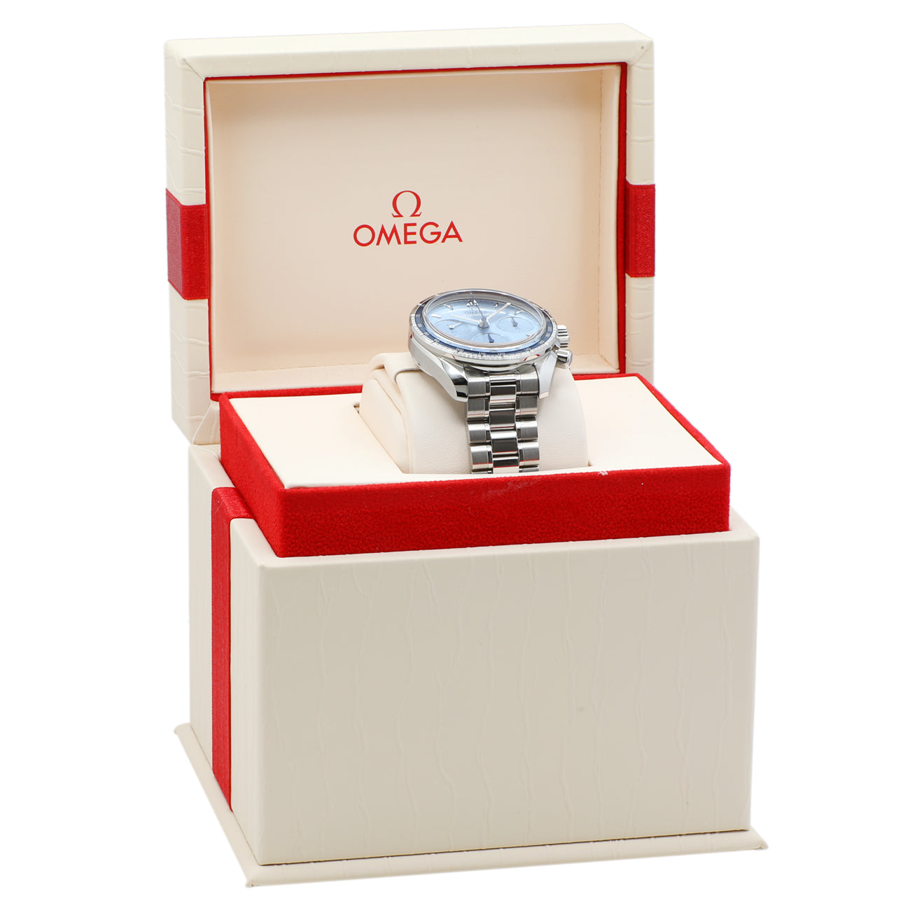 Exclusive Omega Stainless Steel Speedmaster 38 324.30.38.50.03.001 — Detail View
