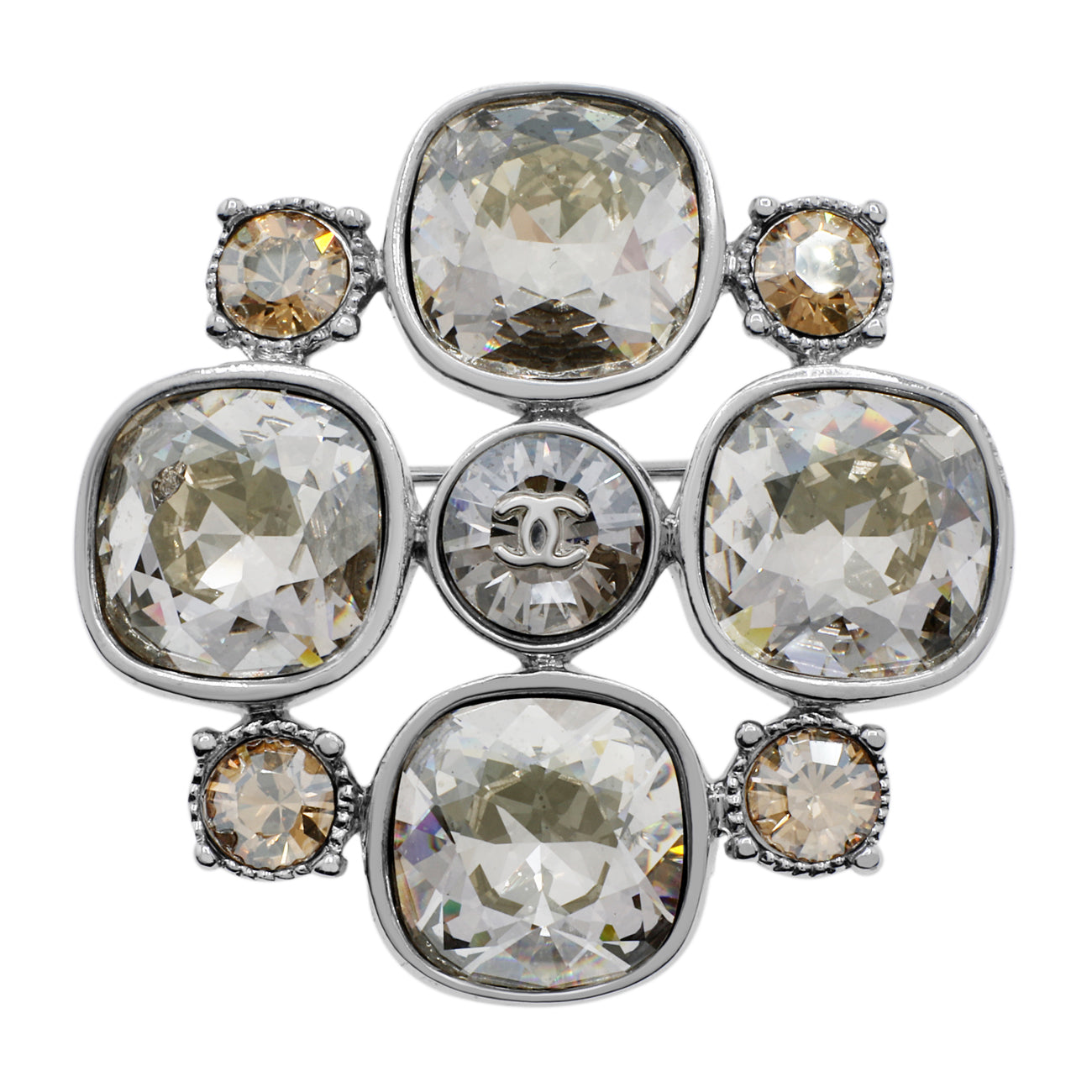 Exclusive Chanel Crystal CC Brooch — Front View