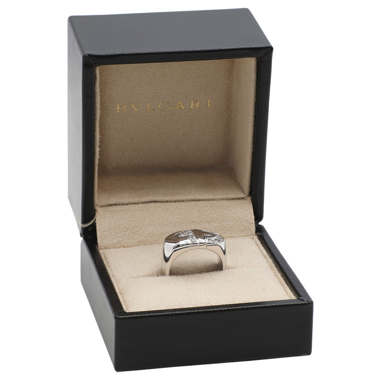 Exclusive Bulgari 18K White Gold Diamond Parentesi Ring — Detail View