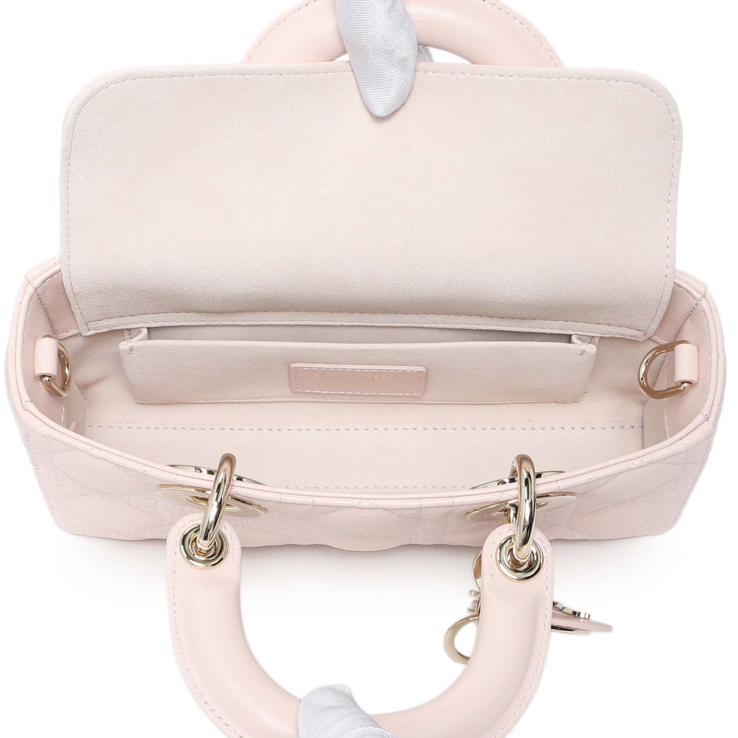 Exclusive Christian Dior Light Pink Lambskin Cannage Small Lady D-Joy — Top View