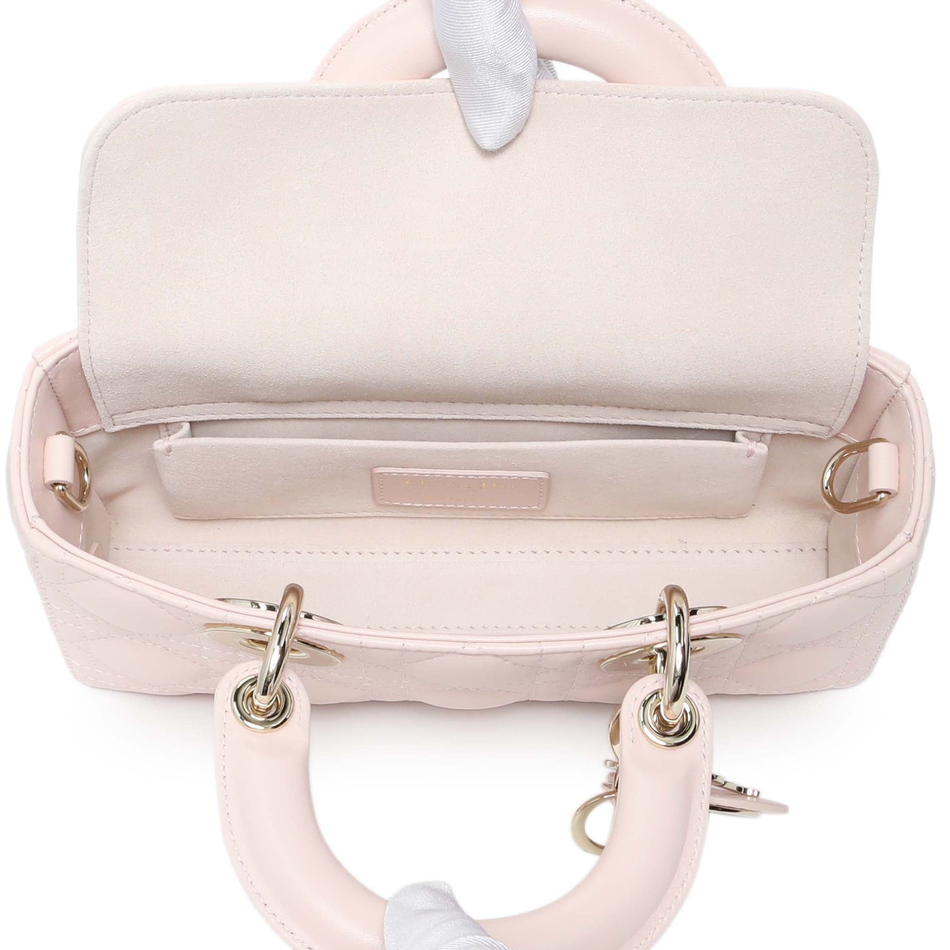 Exclusive Christian Dior Light Pink Lambskin Cannage Small Lady D-Joy — Top View