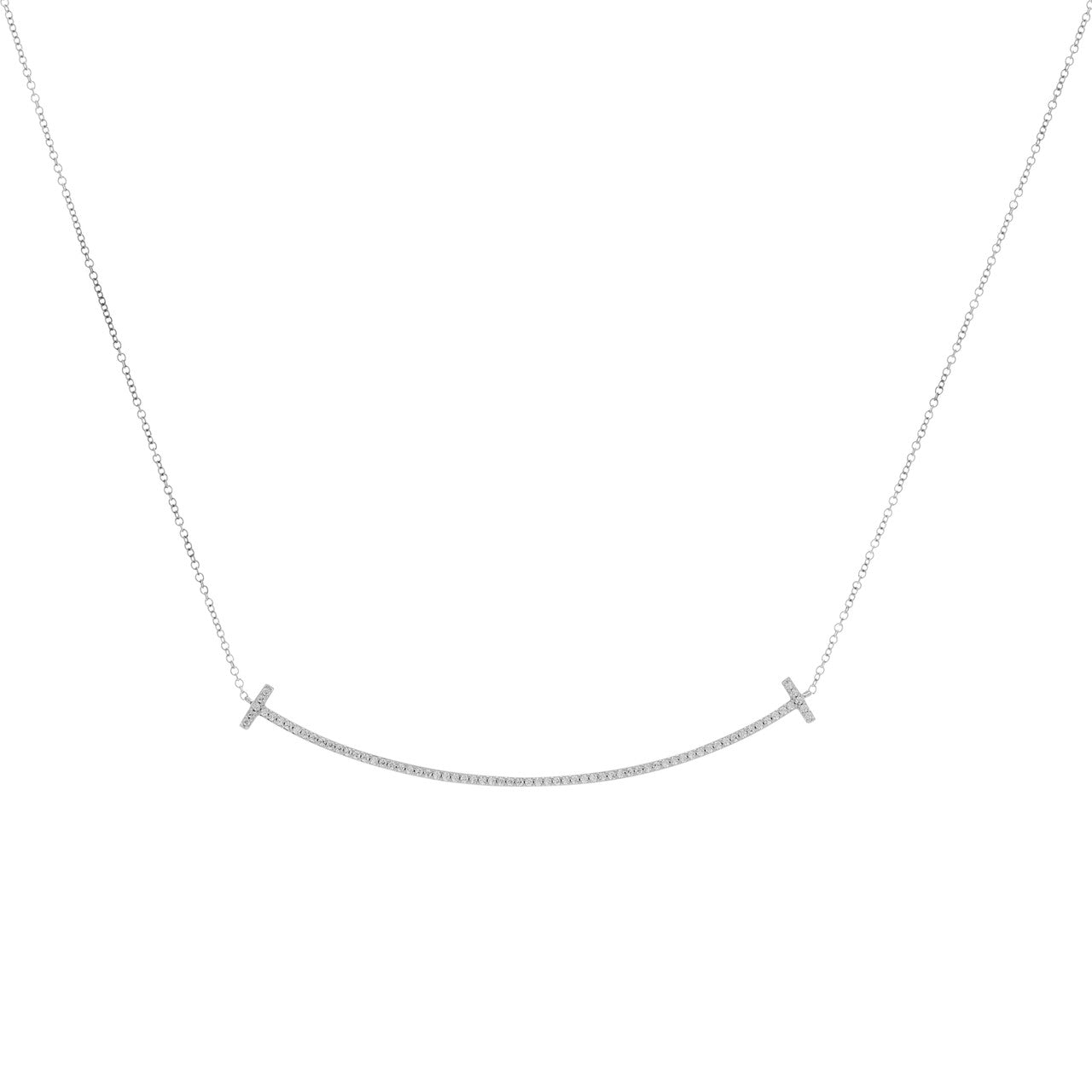 Exclusive Tiffany & Co. 18K White Gold Diamond Large T Smile Pendant — Front View