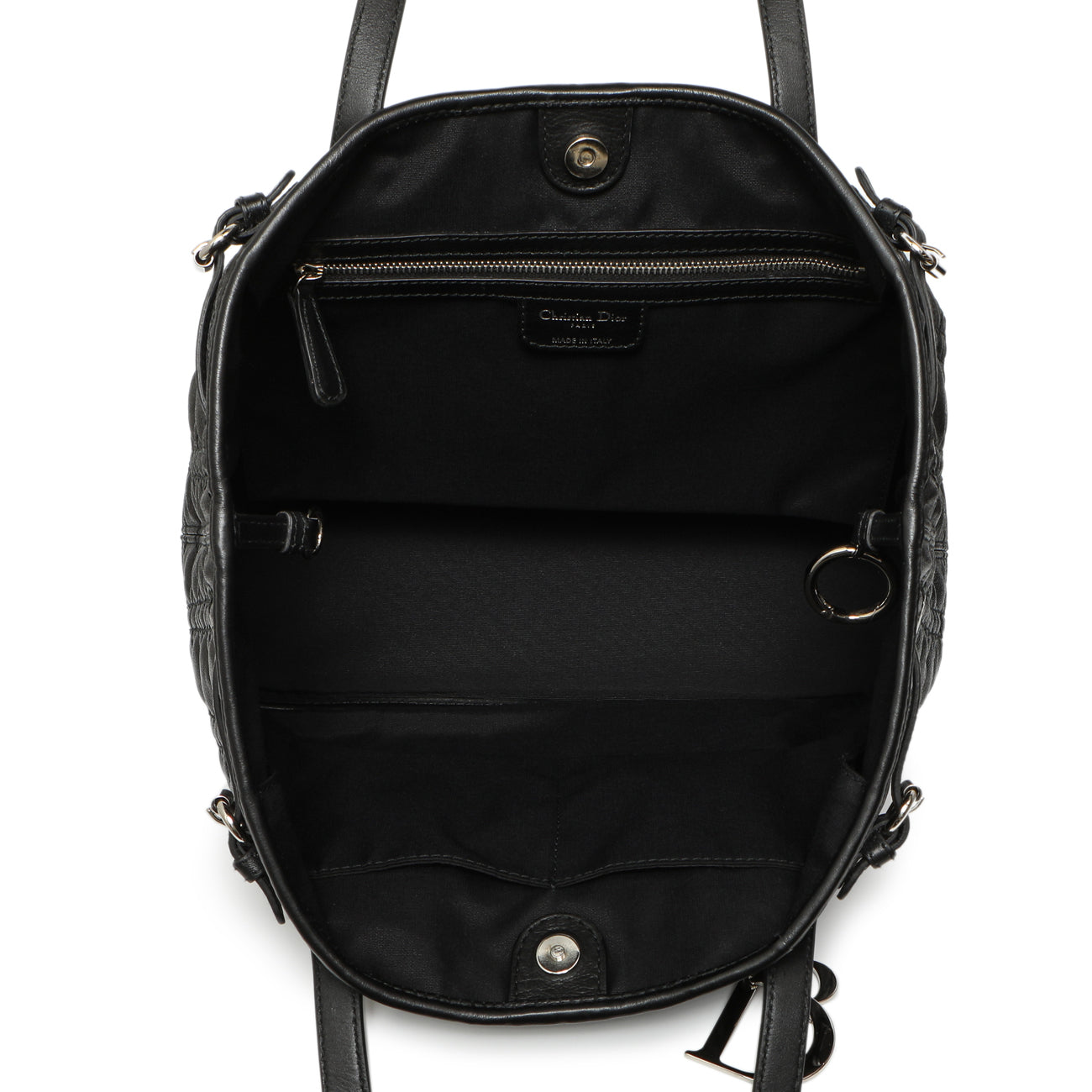 Exclusive Christian Dior Black Coated Canvas Cannage Small Panarea Tote — Top View