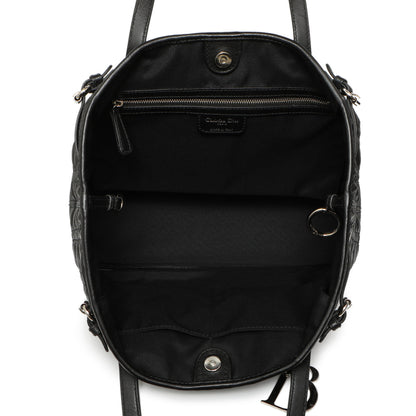 Exclusive Christian Dior Black Coated Canvas Cannage Small Panarea Tote — Top View