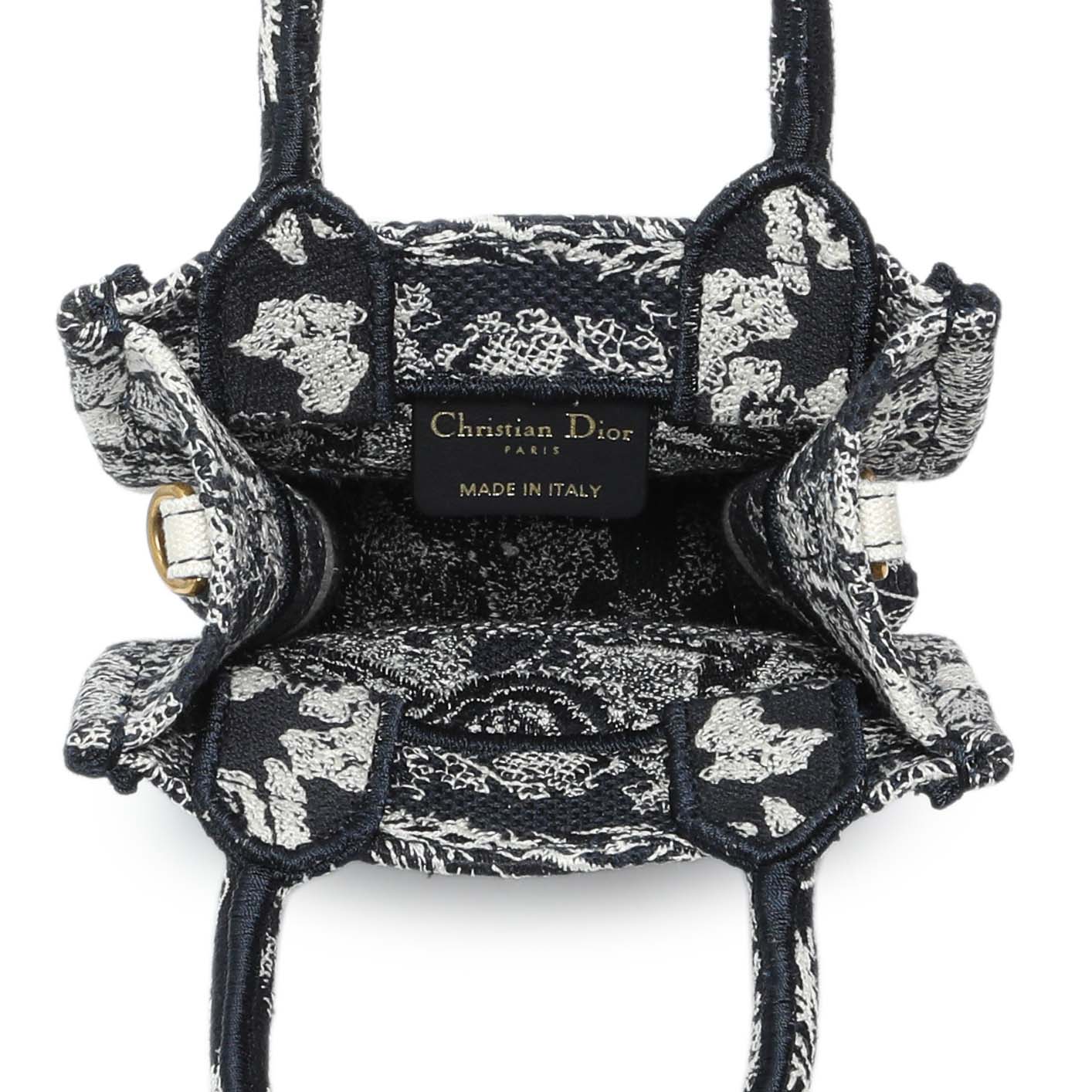 Exclusive Christian Dior Canvas Toile de Jouy Reverse Embroidered Mini Book Tote Phone Bag — Top View