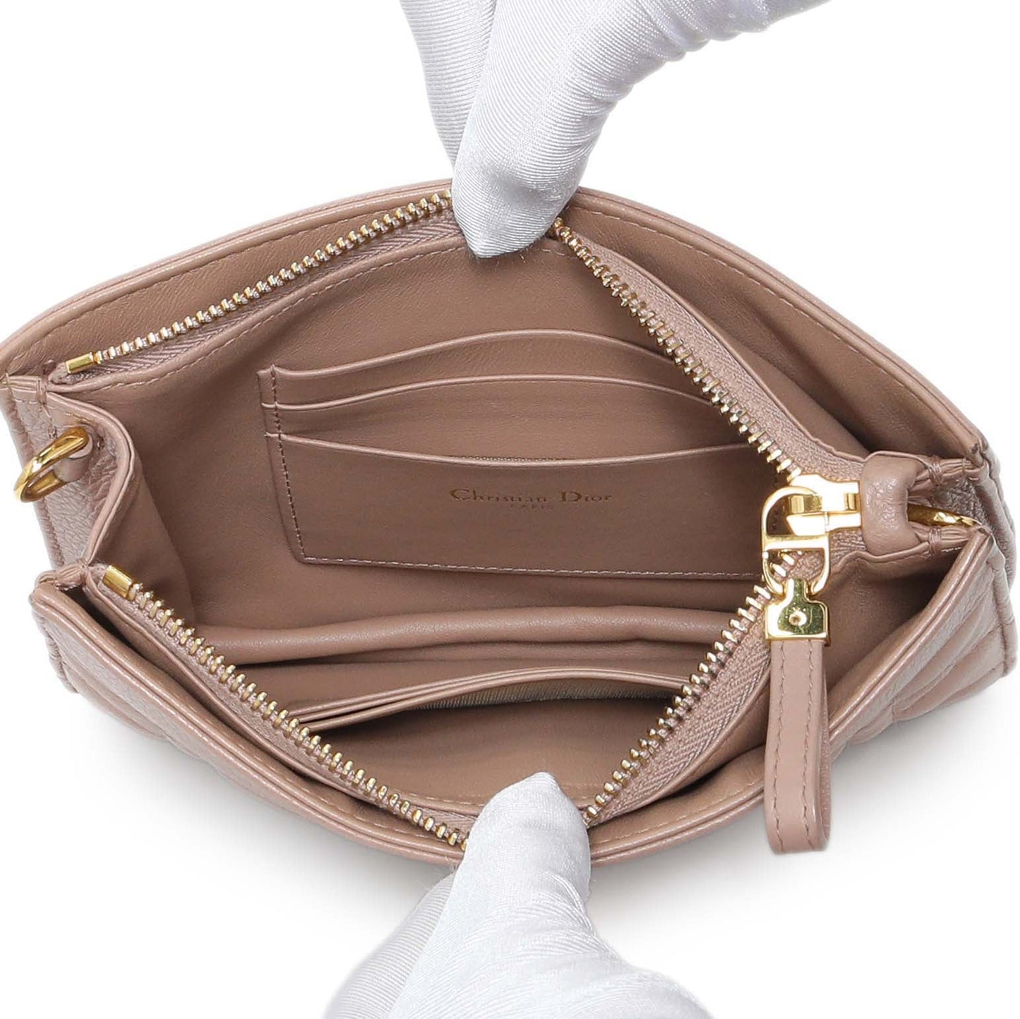 Exclusive Christian Dior Calfskin Cannage Caro Zipped Pouch With Chain — Alternate View 8