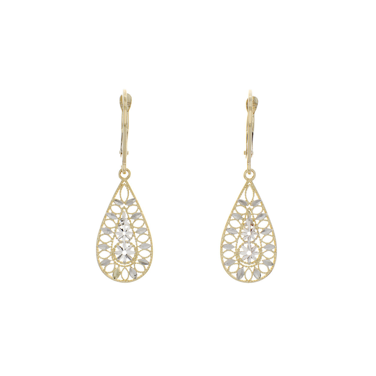 Exclusive 14K Yellow & White Gold Drop Earrings — Front View