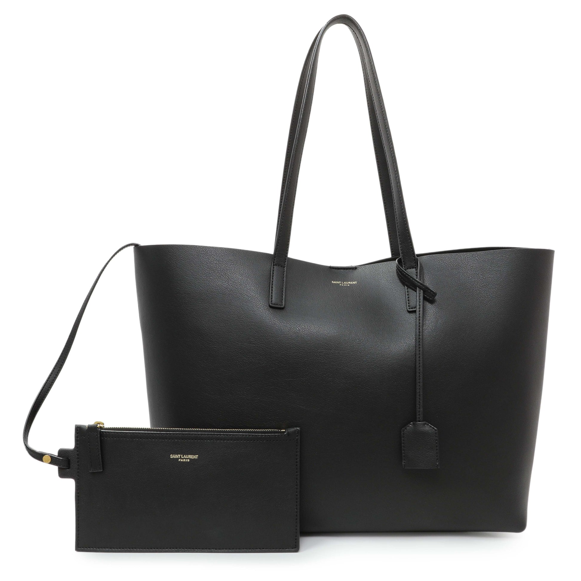 Exclusive Saint Laurent Black Calfskin Large Shopping Tote — Front View