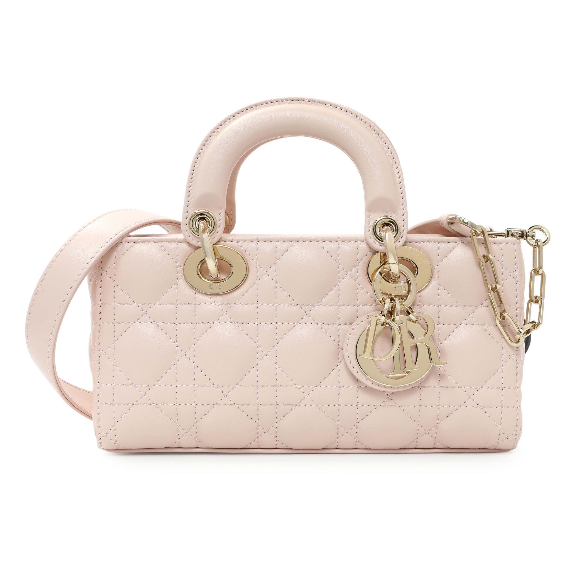 Exclusive Christian Dior Light Pink Lambskin Cannage Small Lady D-Joy — Front View