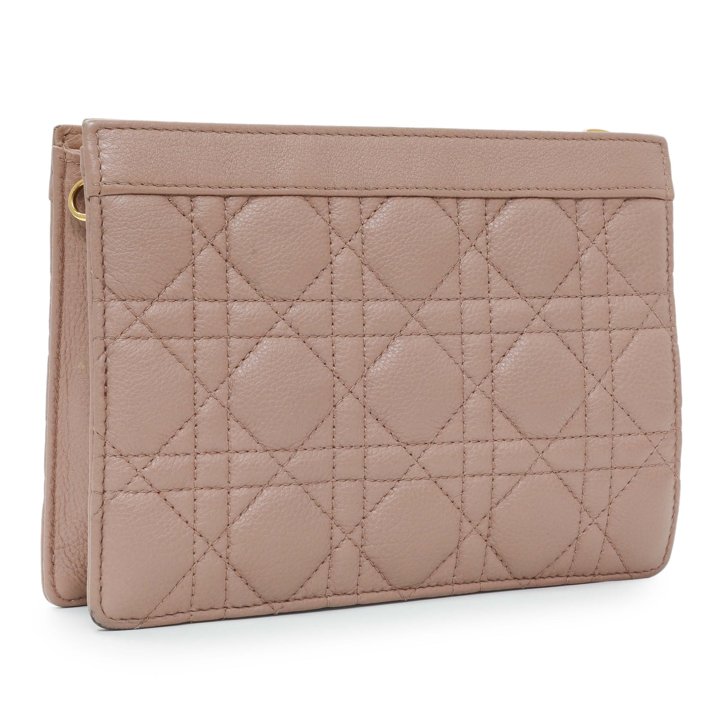 Exclusive Christian Dior Calfskin Cannage Caro Zipped Pouch With Chain — Side View