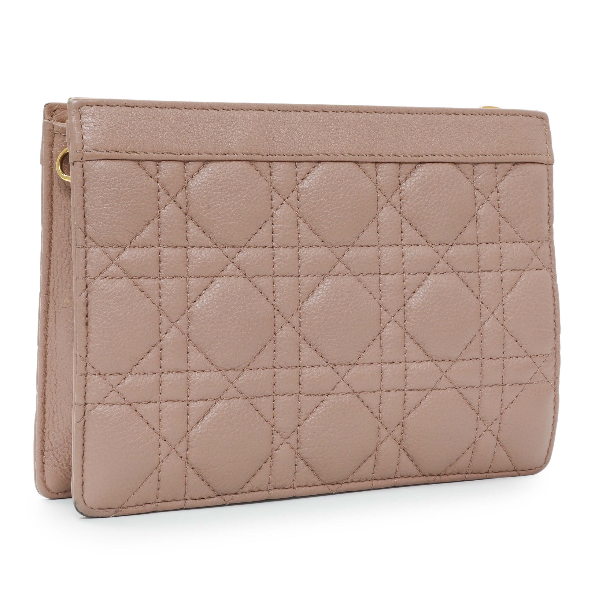 Exclusive Christian Dior Calfskin Cannage Caro Zipped Pouch With Chain — Side View