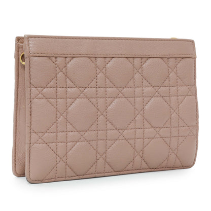 Exclusive Christian Dior Calfskin Cannage Caro Zipped Pouch With Chain — Side View