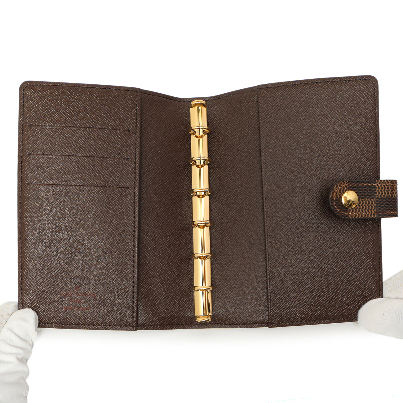 Exclusive Louis Vuitton Damier Ebene Small Ring Agenda Cover — Top View