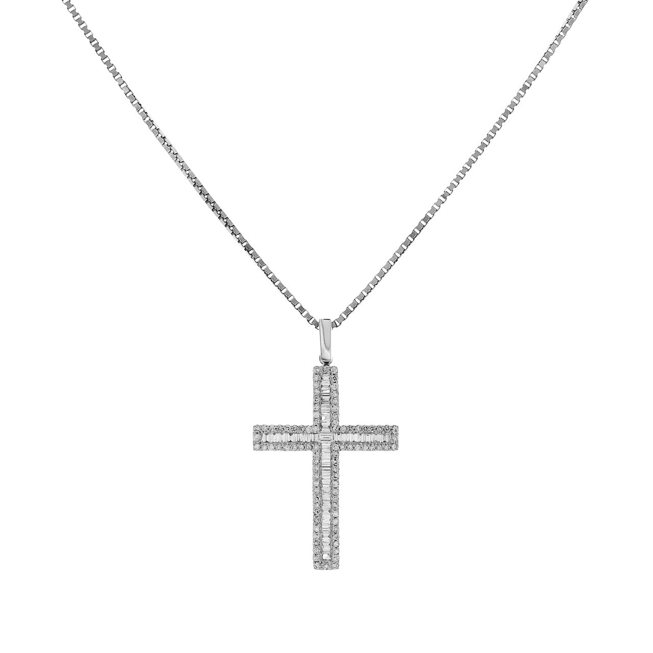 Exclusive 18K White Gold 1.93 Carat Diamond Cross Pendant — Front View