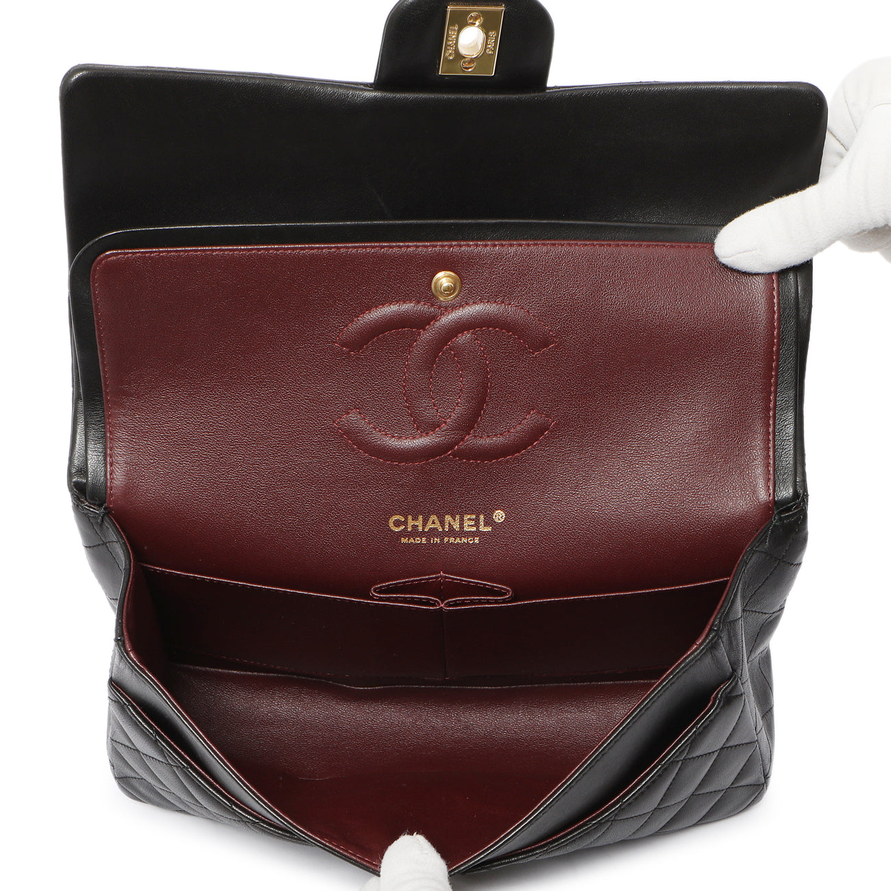 Exclusive Chanel Black Quilted Lambskin Medium Classic Double Flap — Detail View