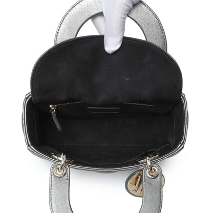 Exclusive Christian Dior Metallic Grey Lambskin Cannage Small Small My ABCDior Lady Dior — Top View