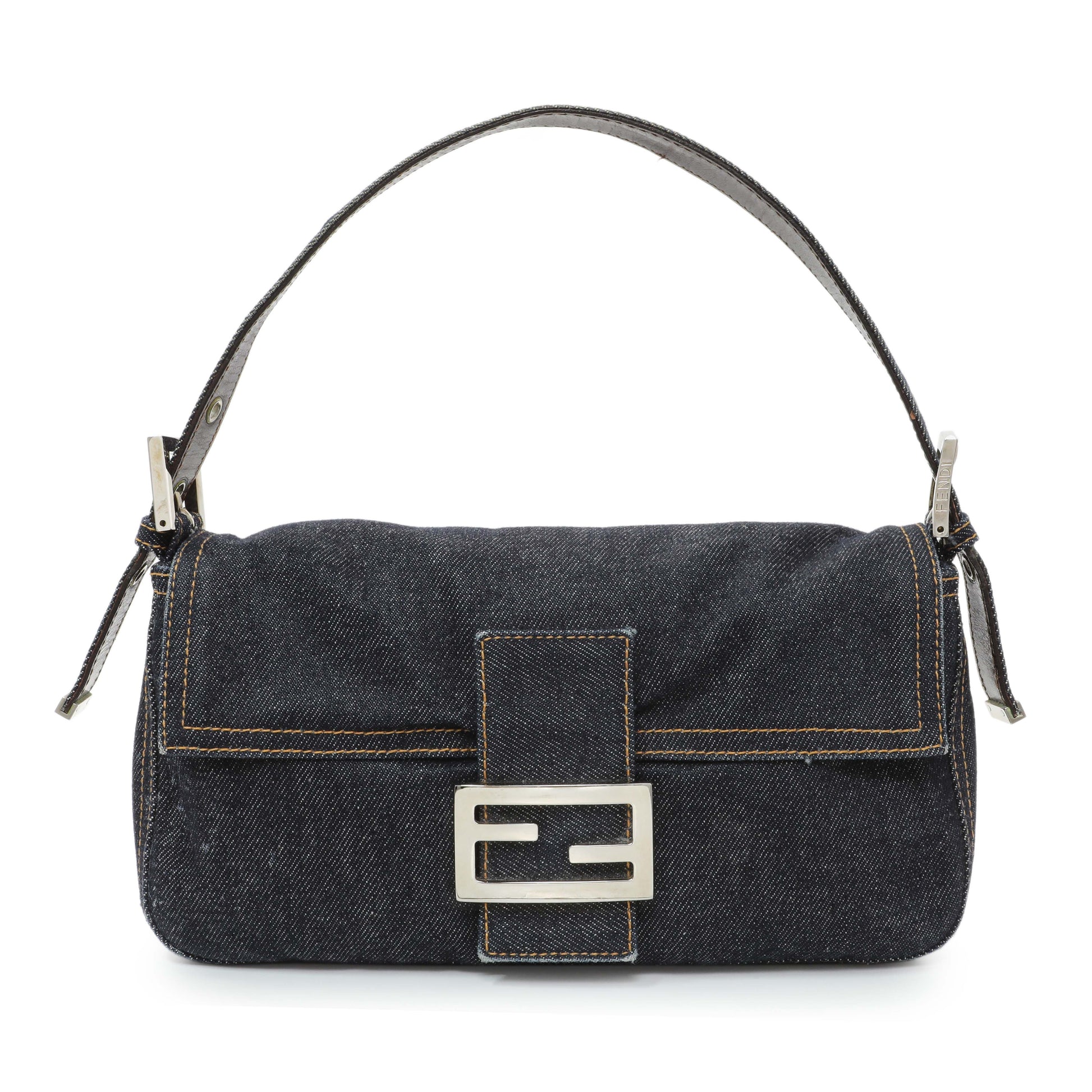 Exclusive Fendi Blue Denim Baguette — Front View
