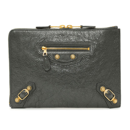 Exclusive Balenciaga Gris Fossile Lambskin Giant 12 Zip Pouch — Front View