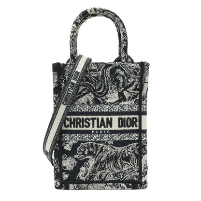 Exclusive Christian Dior Canvas Toile de Jouy Reverse Embroidered Mini Book Tote Phone Bag — Front View