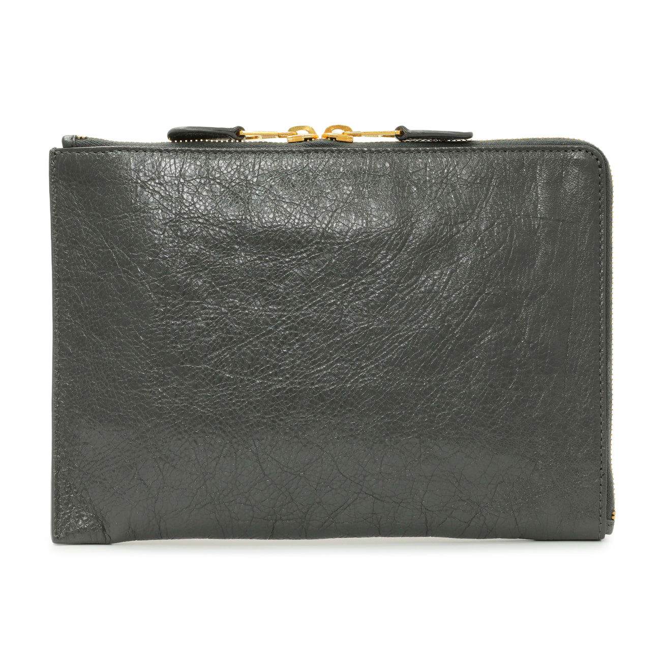 Exclusive Balenciaga Gris Fossile Lambskin Giant 12 Zip Pouch — Side View